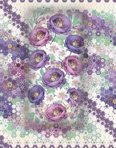 Baumwollstoff Patchworkstoff *Violette* Panel 60 x 110 cm Veilchen lila grün gelb WP 33864-167