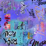 Baumwollstoff Patchworkstoff *Rhythm & Hues Digital* Musik Schrift Rock Jazz Play blau lila schwarz 18004-MLT